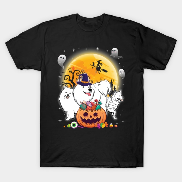 American Eskimo Dog Mummy Witch Moon Ghosts Happy Halloween Thanksgiving Merry Christmas Day T-Shirt by joandraelliot